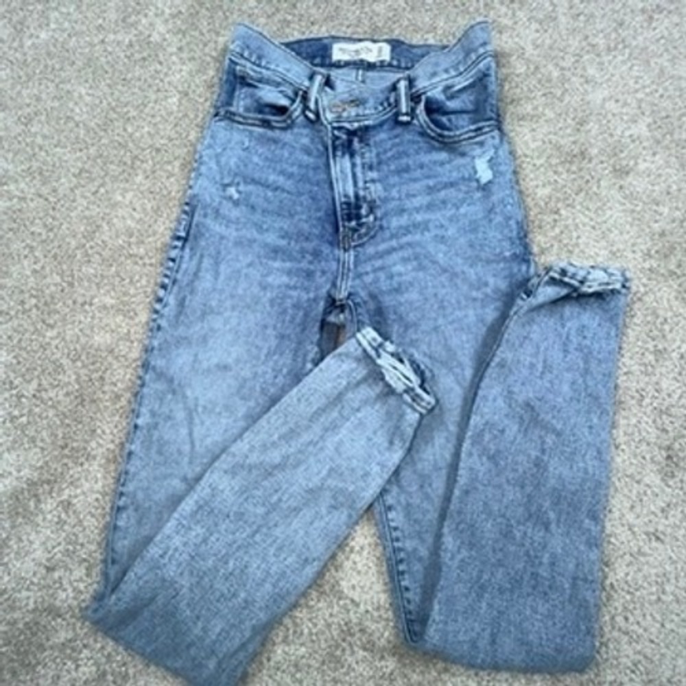 Abercrombie & Fitch Super Skinny Ankle High Rise Jeans Blue Acid Wash 24/00R